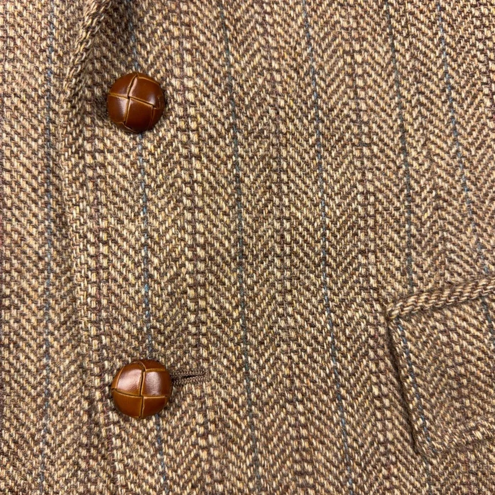 VTG Stanley Blacker Blazer Mens 40 Brown Herringbone Tweed Wool Sport Coat 80s